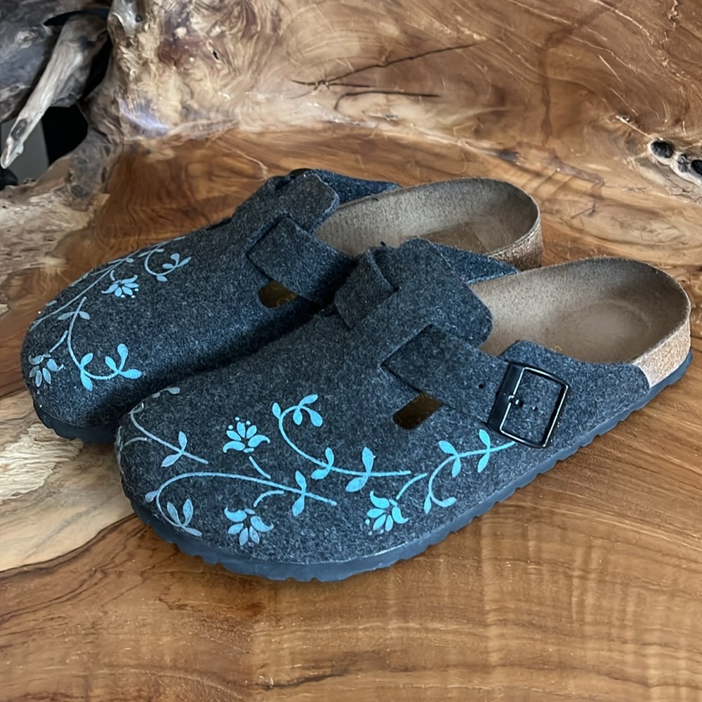 Birkenstock Papillio Felt Floral Clog Gray Womens Size 10
